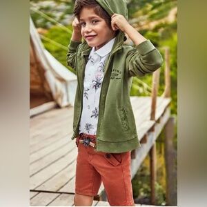 MAYORAL Boy's Poplin Shorts with Belt in Terracotta  Size 8 128cm Cotton